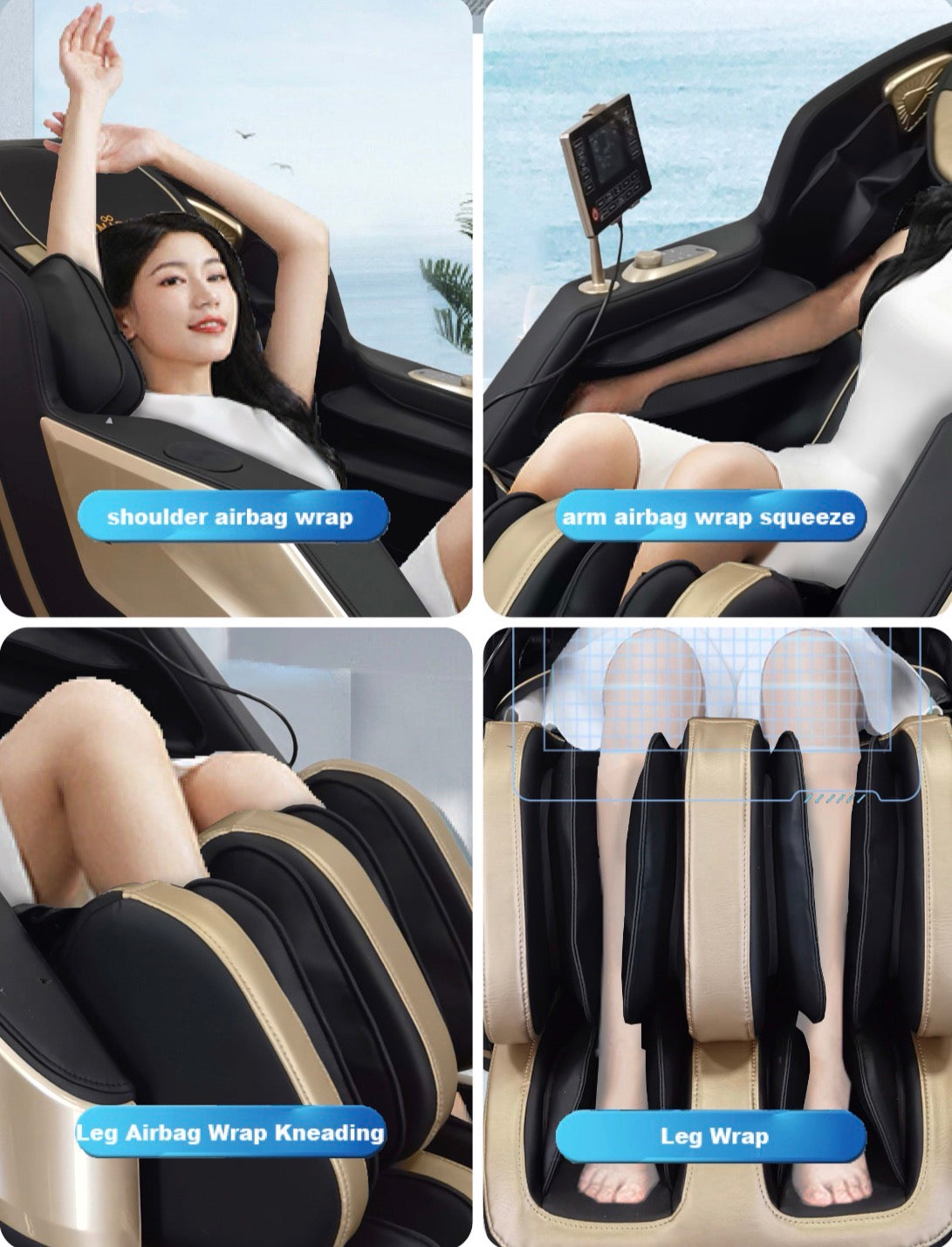 OZONE Royal Vintage Massage Chair (Gold-Black)